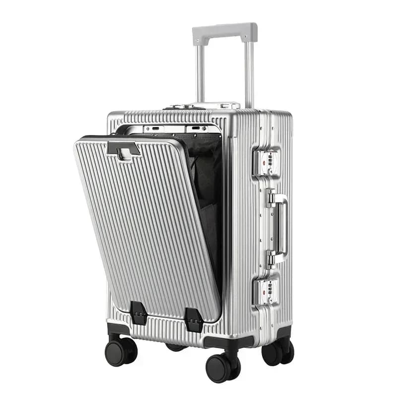 Valise à roulettes grande capacité à ouverture frontale, cadre en aluminium, valise trolley ABS+PC, valise cabine