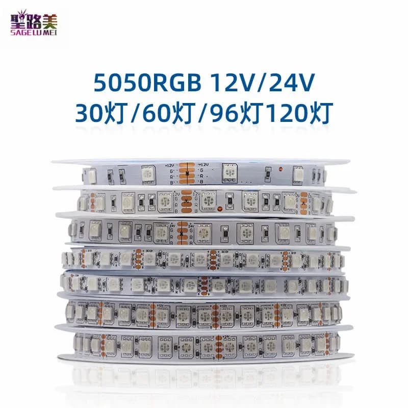 Bande lumineuse LED RGB 5050, 5M, DC 12V 24V 30/60/96/120led, bandes flexibles, éclairage pour rétro-éclairage TV, décoration de salon