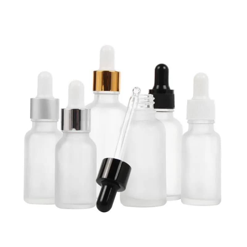 Flacons Compte-Gouttes en Verre Givré de 5, 10, 15, 30, 50 et 100ml, Conteneur d'Emballage pour Cosmétiques Africains, Flacons d'Huile Essentielle