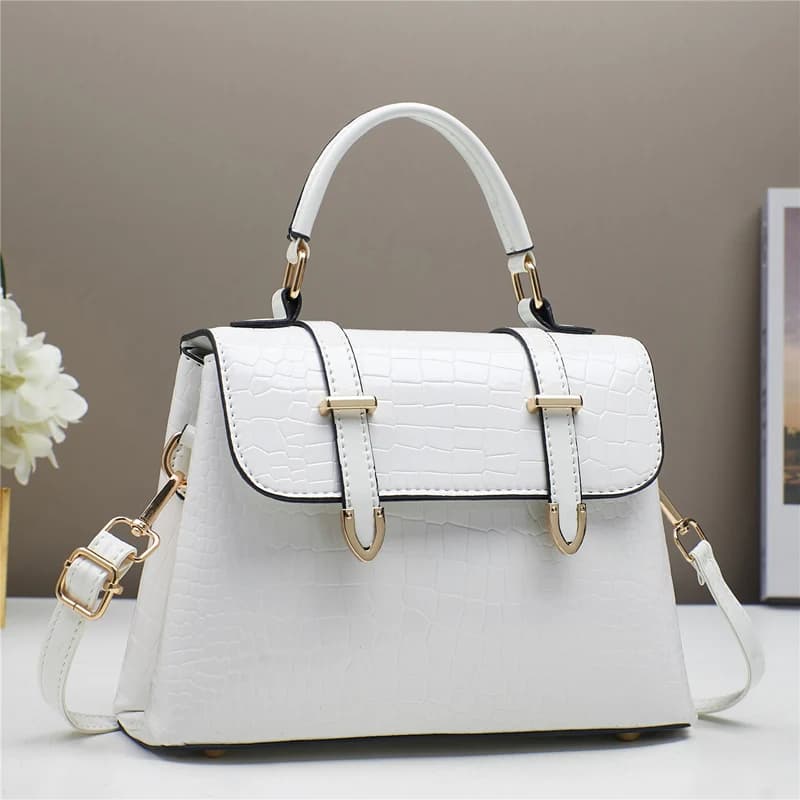 Sac à main de luxe TRAVEASY 2026 en cuir verni gaufré crocodile pour femme, blanc, spacieux, avec rabat et poignée, sac à bandoulière tendance