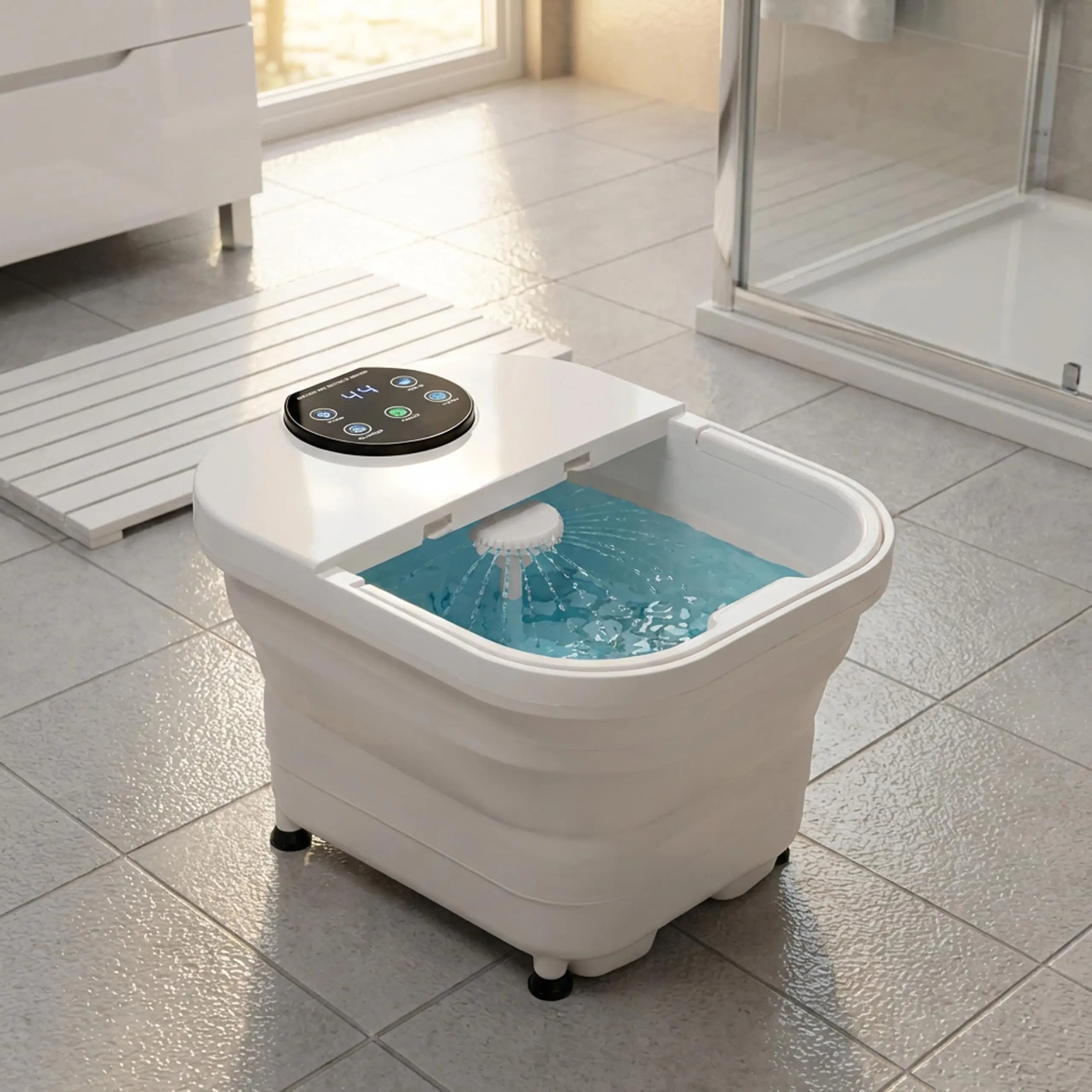 Masseur de pieds pliable, 6 rouleaux, hydromassage, aromathérapie, température jusqu'à 48°C ° C, SPA à domicile avec chauffage
