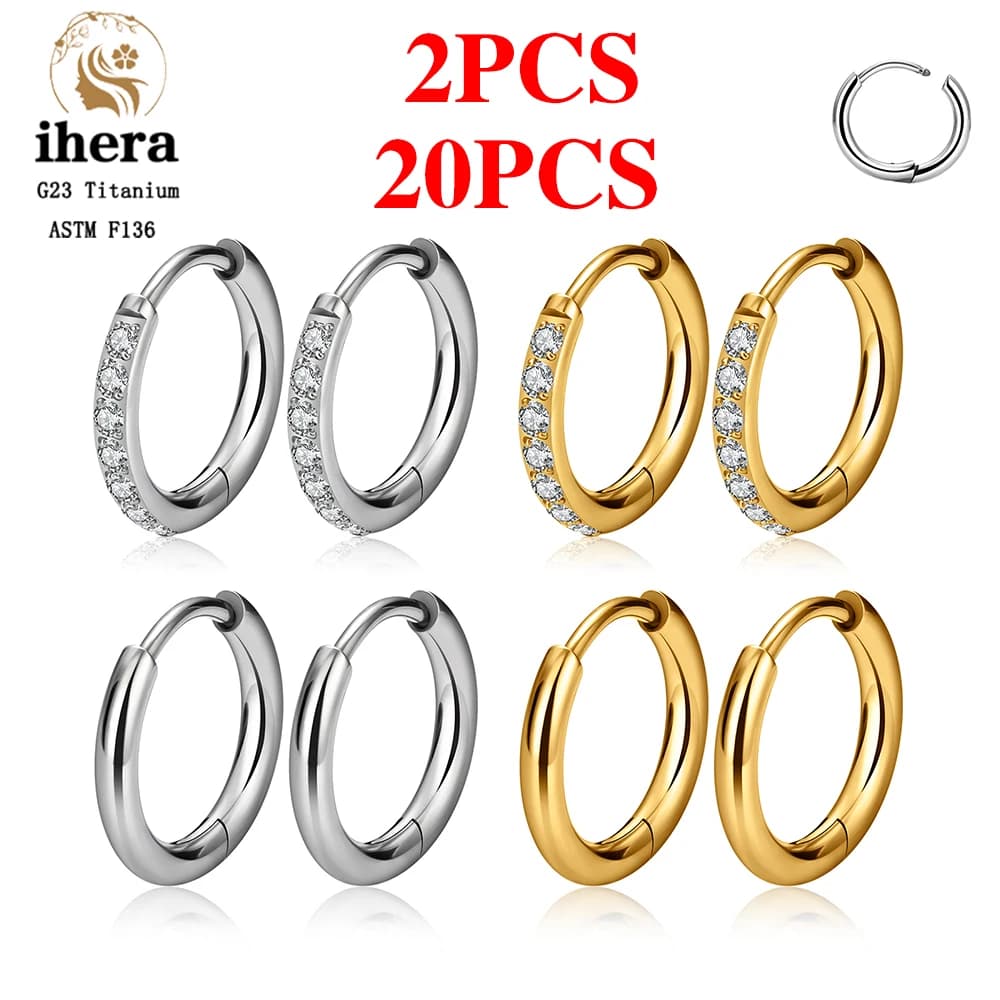 2/20 PIÈCES Boucles d'oreilles créoles rondes en Titane G23 avec Zircon, Bijoux de piercing pour femme, pour Tragus, Cartilage, Hélix