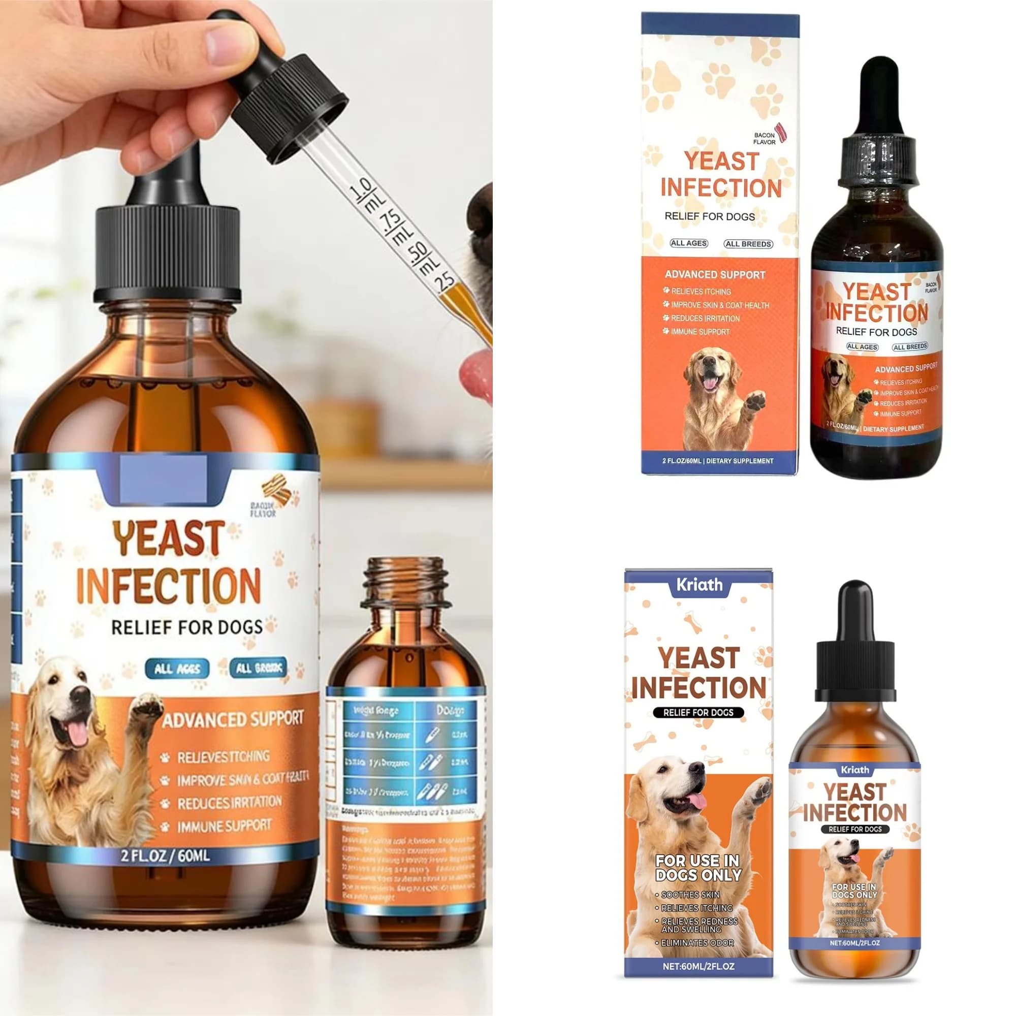 60ML 3 types de gouttes pour chiens, complément de soin doux pour maintenir un pelage et une peau sains, gouttes à base de plantes pour chiens,