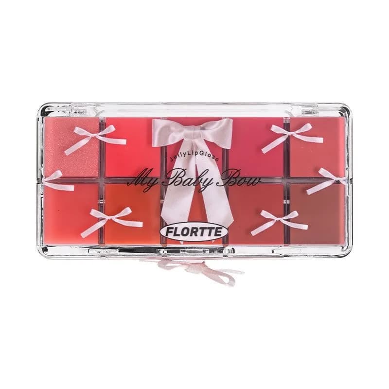 FLORTTE Peng Princess Jelly Lip Gloss Palette de glaçage rouge à lèvres tonifiée aux dix couleurs