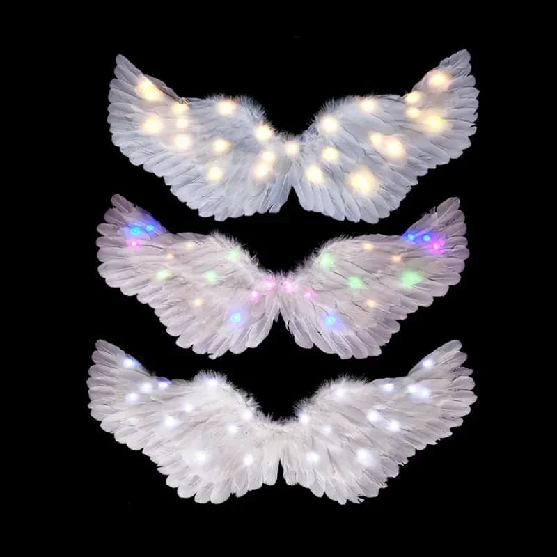 Femmes fille LED lueur éclairer ange plume aile fête d'anniversaire cadeau Cosplay Halo accessoires mariage mur Costumes Halloween noël