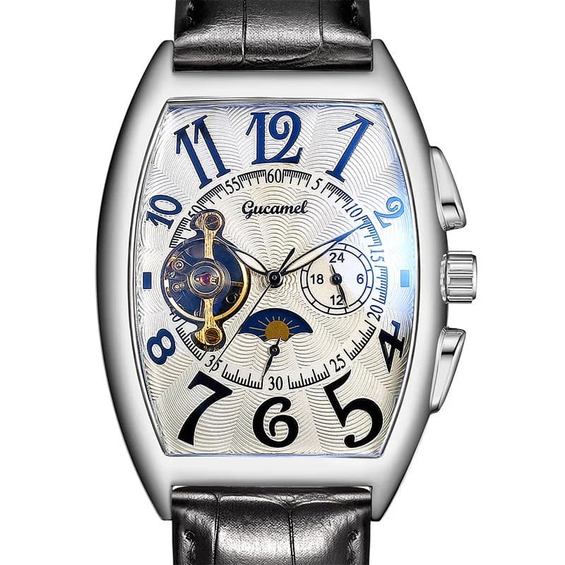 Montre mécanique automatique creuse de luxe hommes Tourbillon horloge mode bracelet en cuir souple montres d'affaires mâle Relogio Masculino