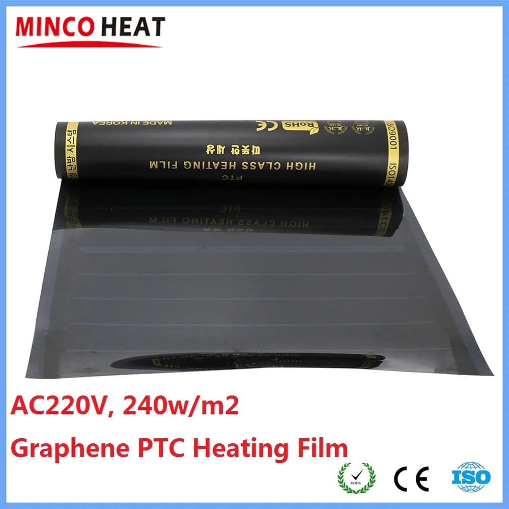 MINCO HEAT 0.5 ~ 4m2 AC220V 240w/m2 Film chauffant PTC en graphène infrarouge Anti-surchauffe tapis de sol chaud électrique fabriqué en corée
