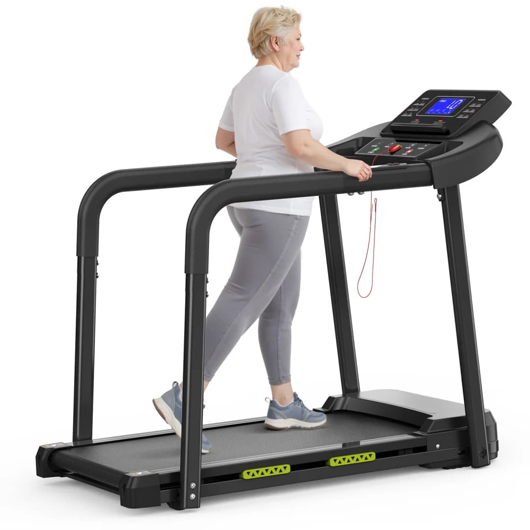Tapis de marche pour seniors, avec une ceinture d'exercice pliable robuste et sécurisée et un grand écran LED pour les personnes âgées.