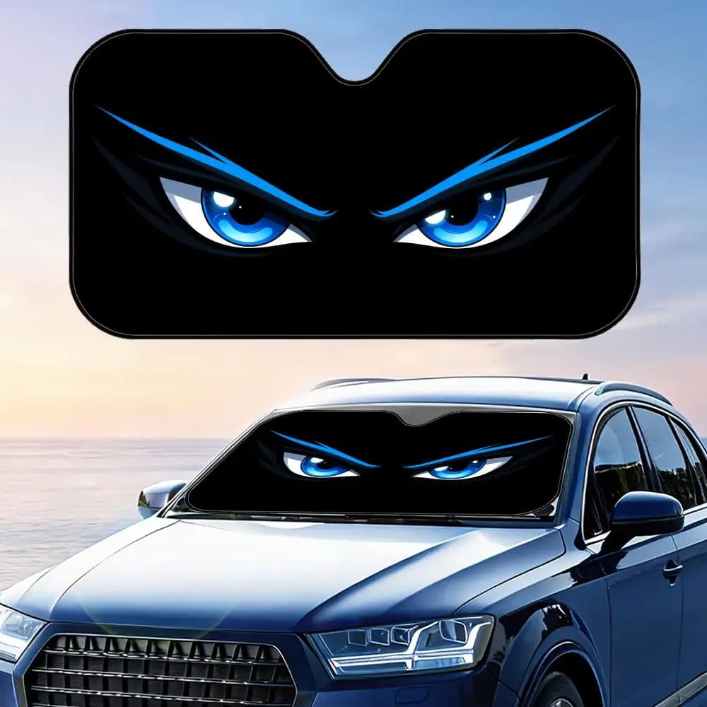 Pare-soleil pliable pour pare-brise de voiture avec imprimé œil bleu en colère, protection UV réfléchissante, isolation thermique