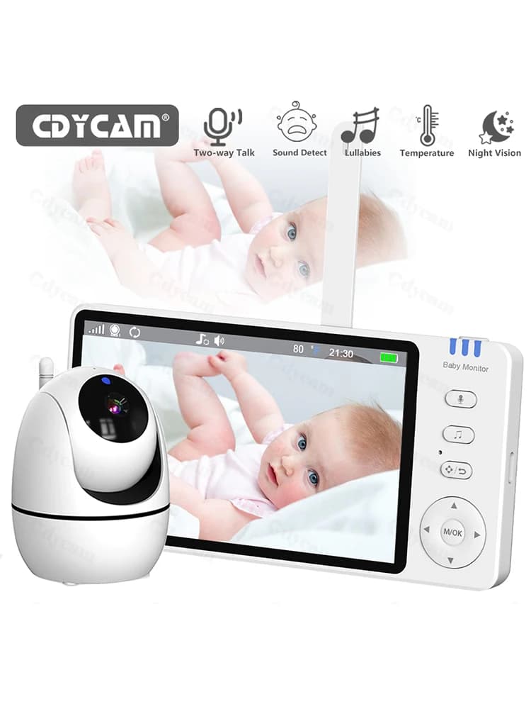 Moniteur vidéo pour bébé avec caméra et audio, moniteur pour bébé à écran 5 pouces, sans WiFi, caméra pour bébé à distance panoramique,