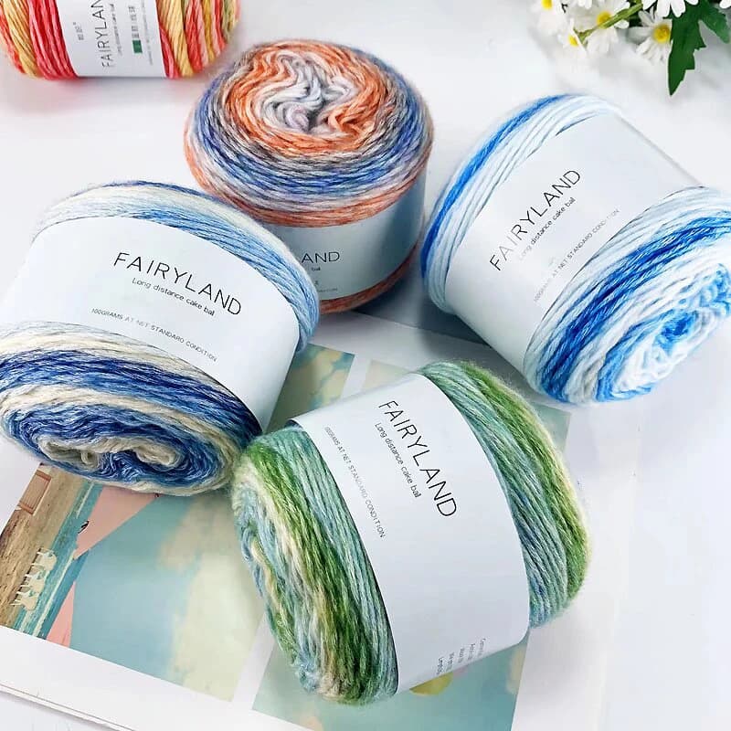 Fil à gâteau dégradé de couleur arc-en-ciel 400g, fil de pulvérisation Mohair pour matériaux de bricolage faits à la main, tricot de pulls,