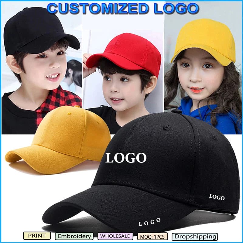 Casquette de baseball réglable avec logo personnalisé pour enfants, casquettes de papa pour enfants, chapeau Snapback pour garçons et filles, hip