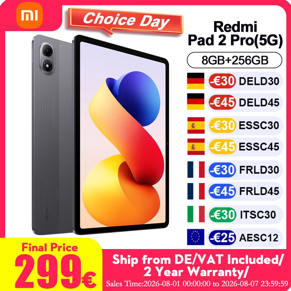 Tablette Xiaomi Redmi Pad 2 Pro 5G version globale : 8 Go, 256 Go, processeur avancé 4 nm, 5G + eSIM, écran cristallin 2,5K de 12,1 pouces, batterie
