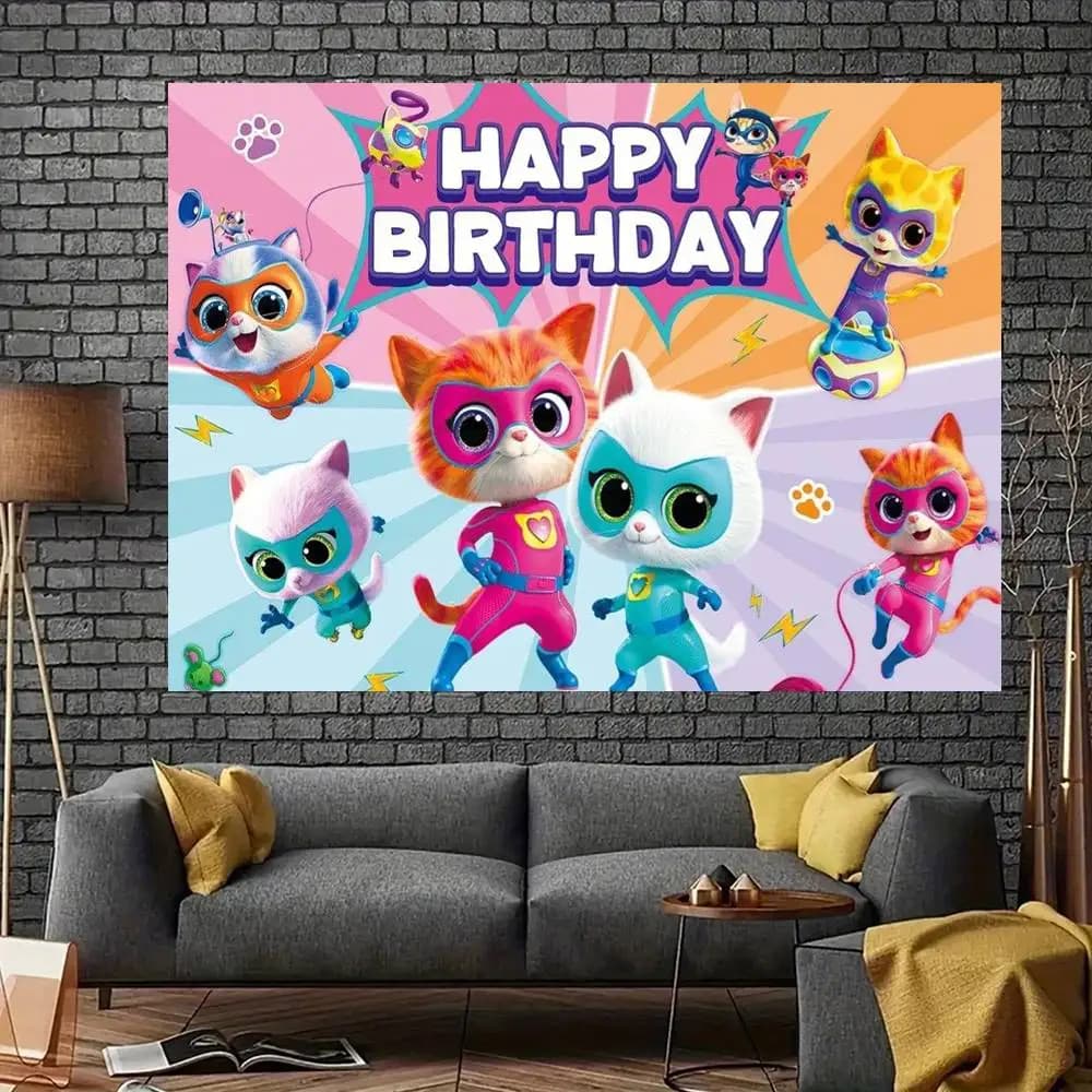 Toile de fond de studio photo pour décoration de fête en extérieur, rideau de fond de scène, toile de fond de dessin animé Anime s-s-SuperKitties