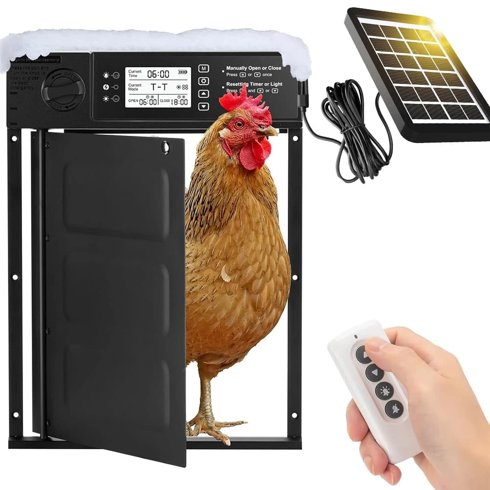 Porte automatique de poulailler à énergie solaire, porte de poulet pivotante avec minuterie et capteur de lumière, porte de poulet automatique