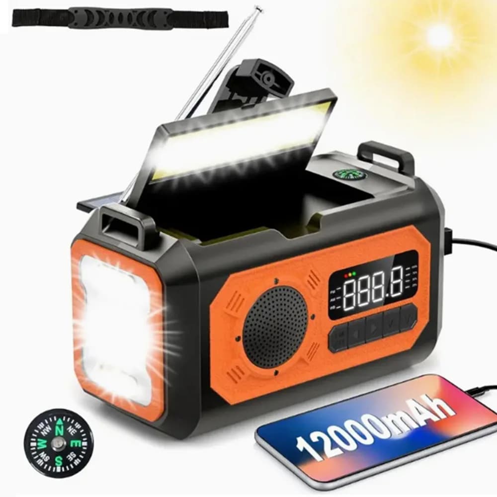 Radio d'urgence 12000mAh, solaire, manivelle, AM/FM/NOAA, lampe de lecture, lampe torche, alarme SOS, batterie externe, haut-parleur, רדיו