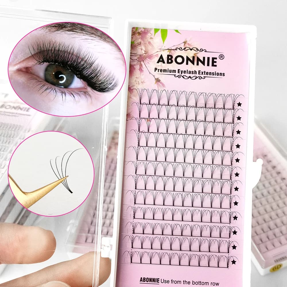 Abonnie 6D Éventails préfabriqués à base étroite, Volume Russe, Extensions de cils premium volumineuses, Éventails à base large, Cils