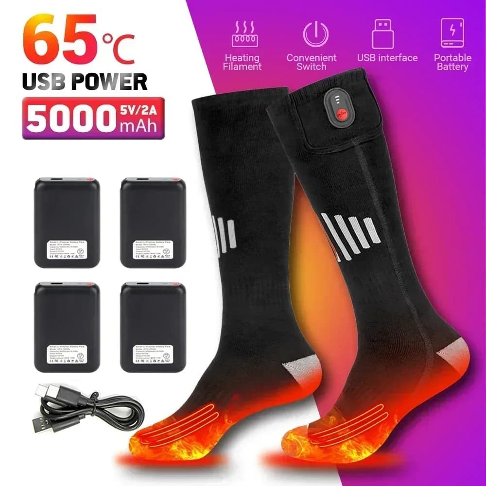 Chaussettes chauffantes d'hiver chaussettes chauffantes rechargeables pour USB 5000 mah chaussettes chauffantes chaleur bottes chauffantes