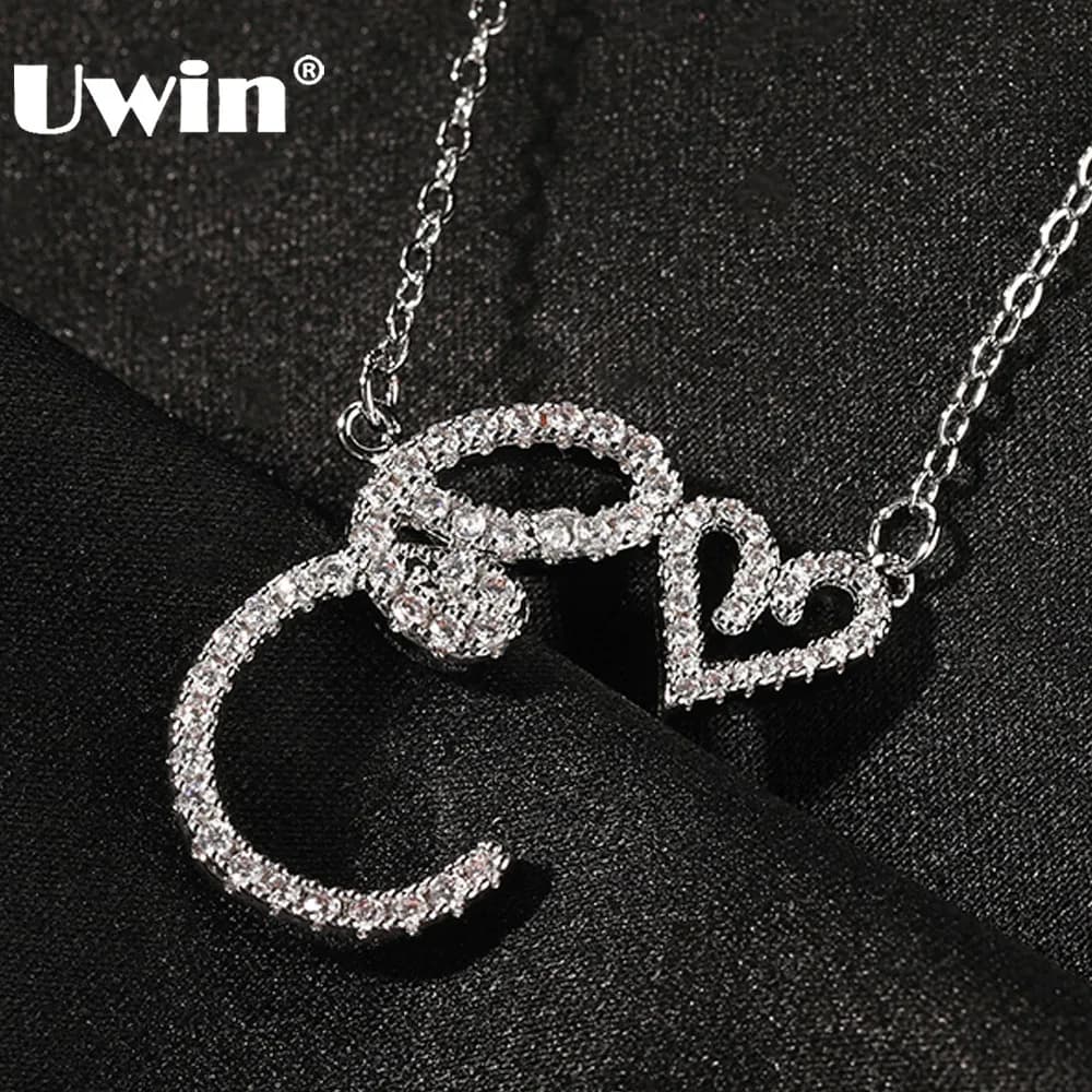 UWIN lettres cursives initiales avec pendentif coeur colliers glacé Collier initial bijoux de mode Collier Lettre