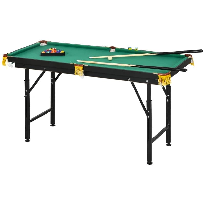 Table de billard pliable et réglable en hauteur, complète avec support triangulaire, 2 queues et 16 billes, verte