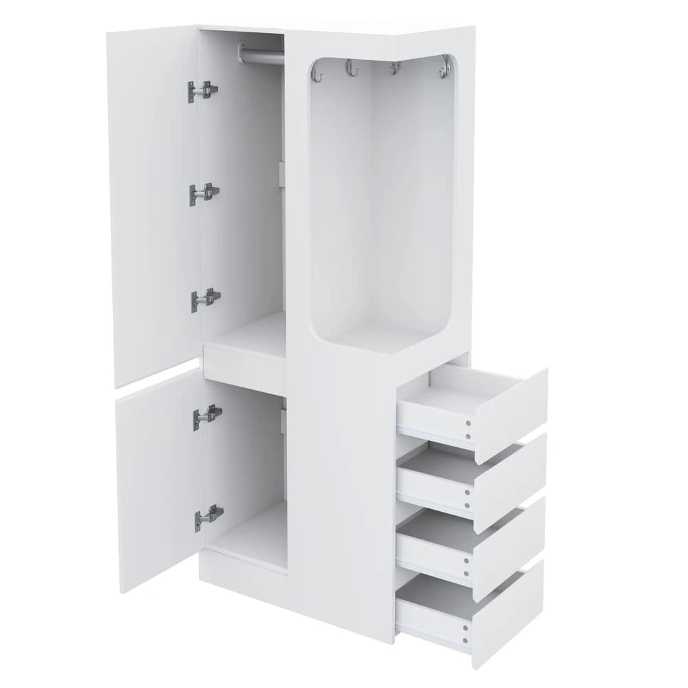 Armoire ouverte moderne à porte unique 70x40x170cm, armoire de rangement avec tiroirs et compartiments, organisateur de maison peu encombrant