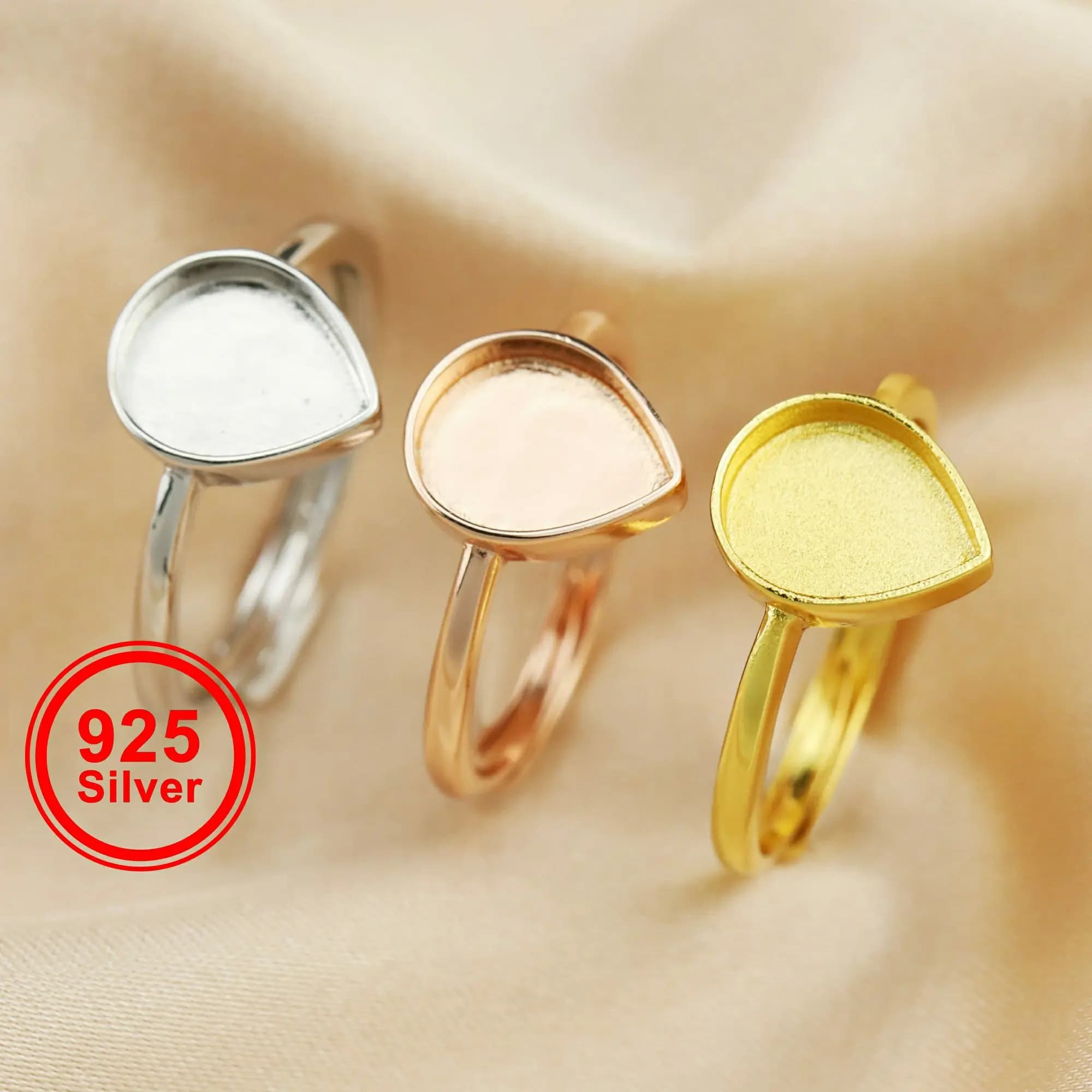 Bague ajustable DIY en argent sterling 925 massif avec cadre en résine en forme de poire et étoile pour lait maternel souvenir 1294333