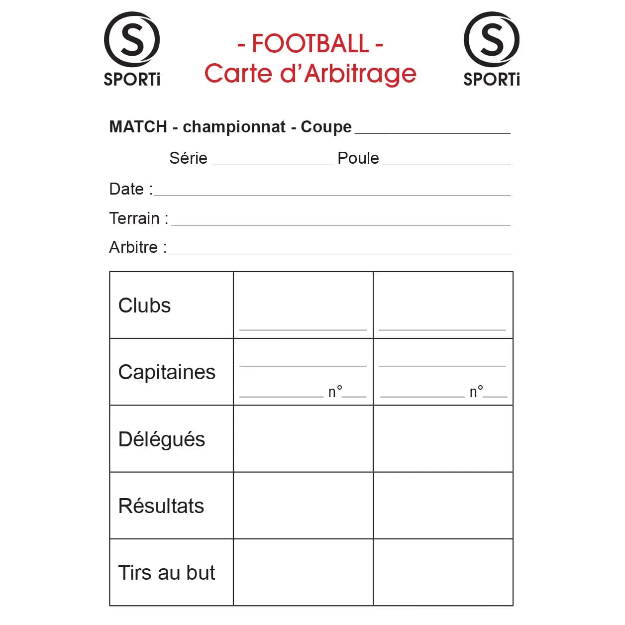 Carnet de 15 cartes seules d'arbitrage Sporti