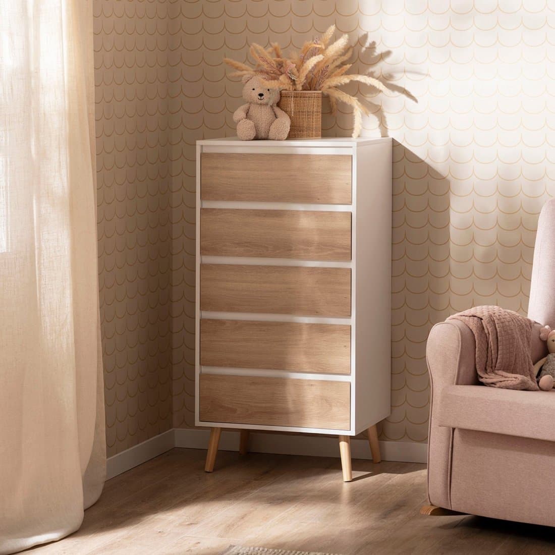 Chiffonnier en bois blanc et naturel Kemi