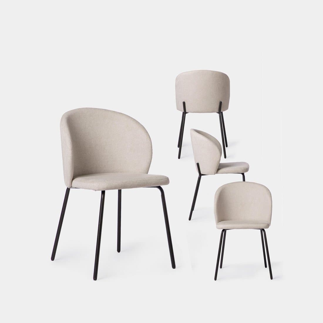 Pack 4 chaises rembourrées beige avec pied noir Norah