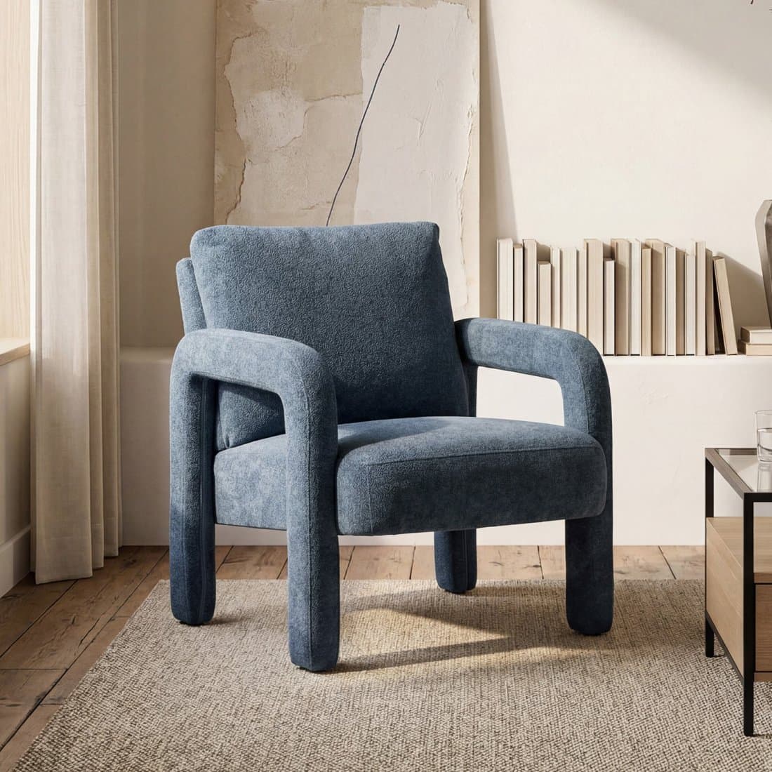 Fauteuil de lecture bleu rembourré Runa