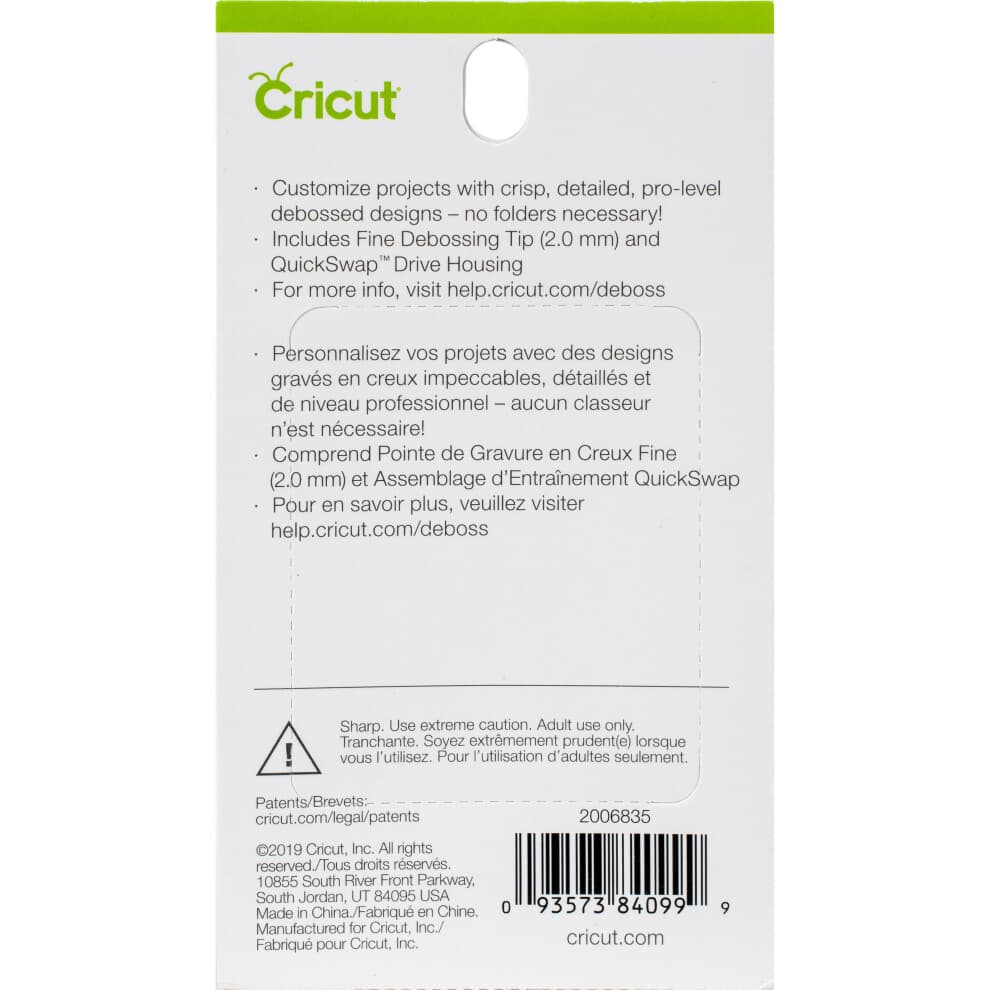 Outil de débossage fin - CRICUT - Fine Debossing Tip - QuickSwap Housing - Précision - Facilité d'utilisation