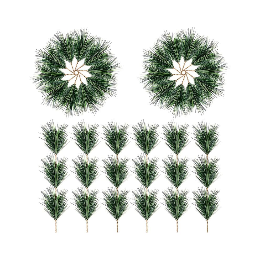 Lot de 60 branches d'aiguilles de pin vertes artificielles - Petites tiges de brindilles de pin - Pics de pin de verdure pour guirlande de Noël