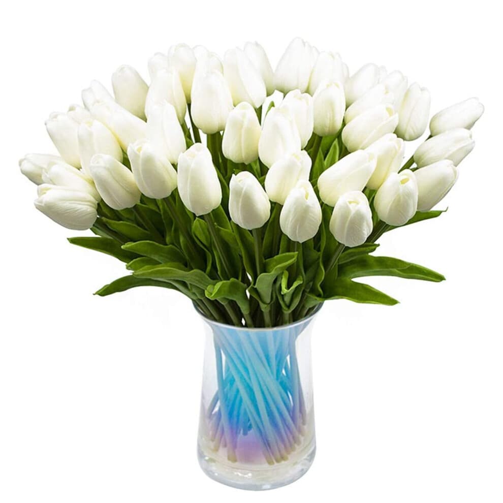 Lot de 30 tulipes artificielles au toucher réaliste en PU et latex Blanc (blanc)