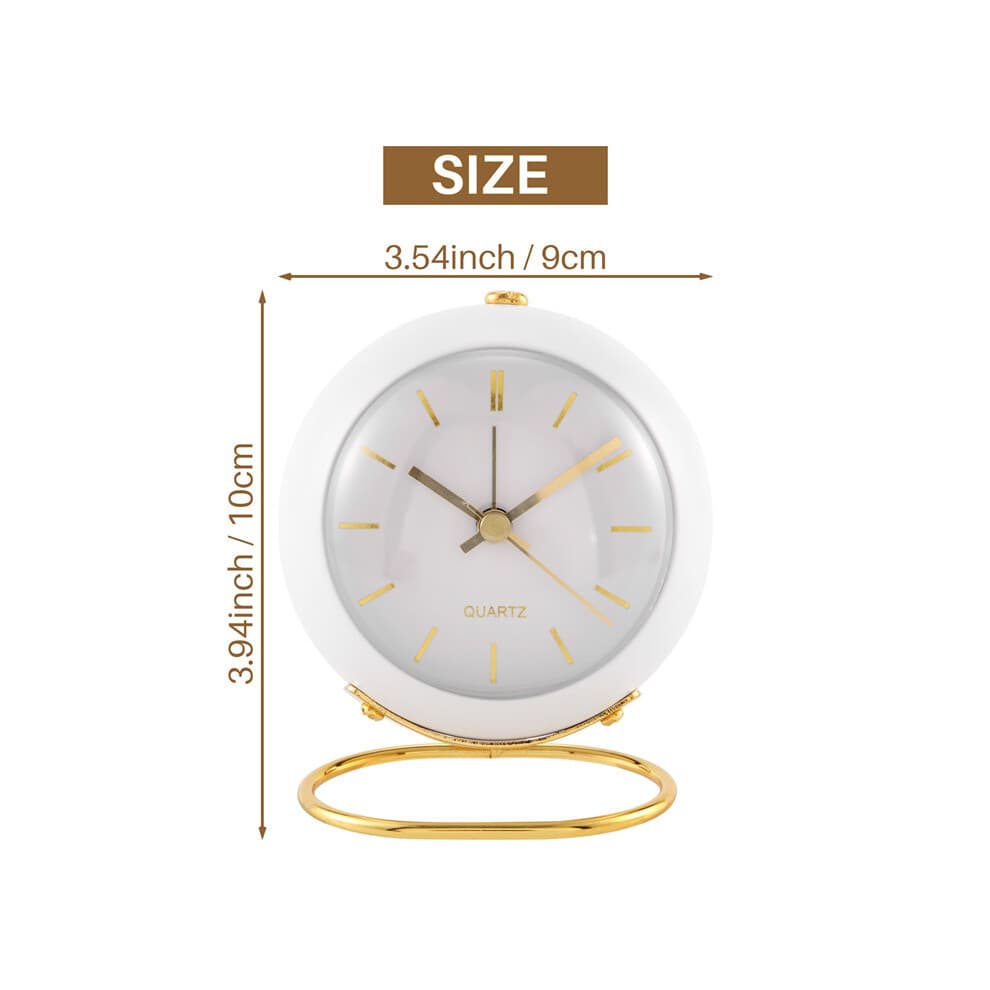 Réveil de bureau à piles avec lumière, petite horloge analogique silencieuse rétro, réveil de table de chevet décoratif blanc