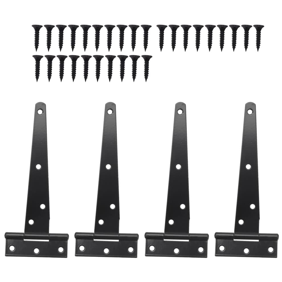 Lot de 4 charni?res de porte robustes de 6 pouces - Charni?re en T pour portails en bois (noir)