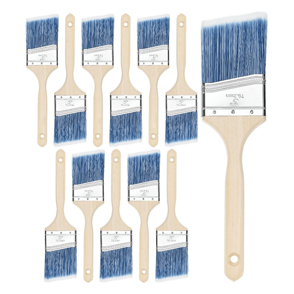 Pinceaux, 7,6 cm, paquet de 12, manche en bois traité angulaire, pinceaux pour murs, mur