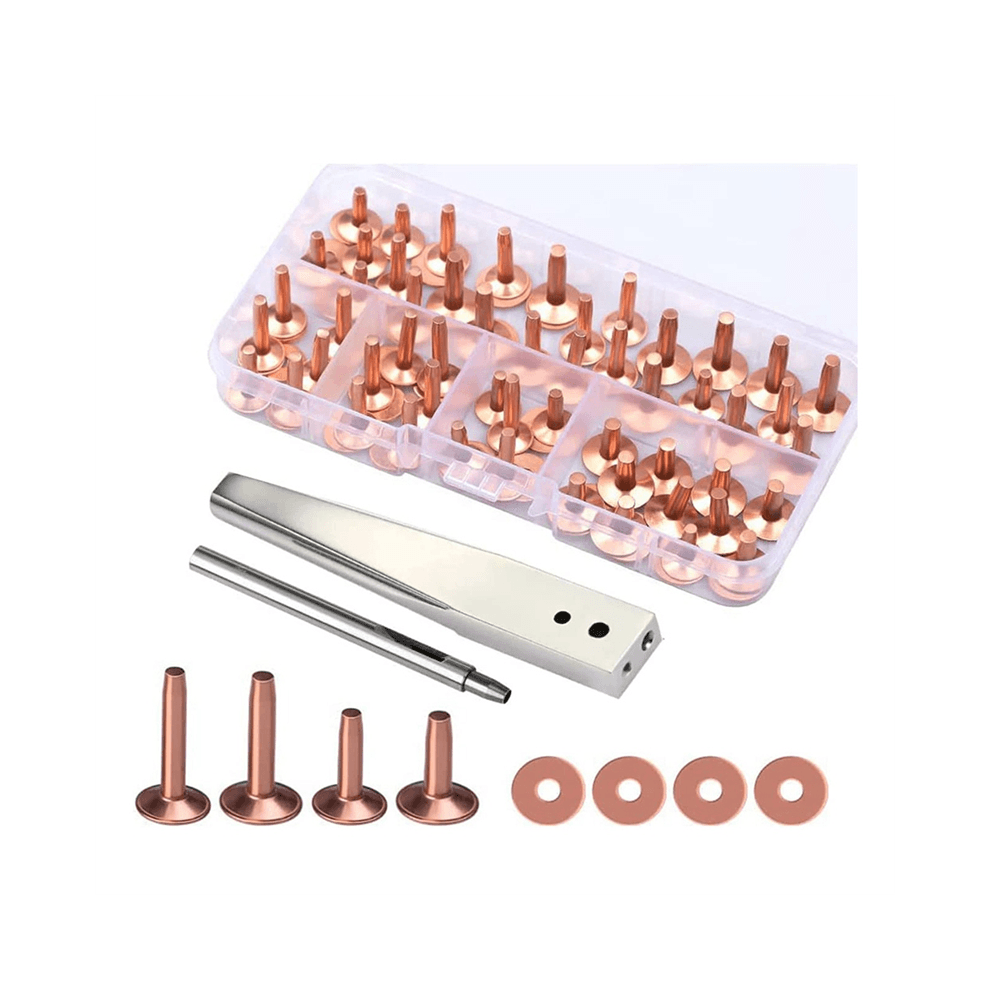 Ensemble de 42 rivets et fraises en cuivre, outil de fixation pour cuir avec perforateur pour ceintures et portefeuilles