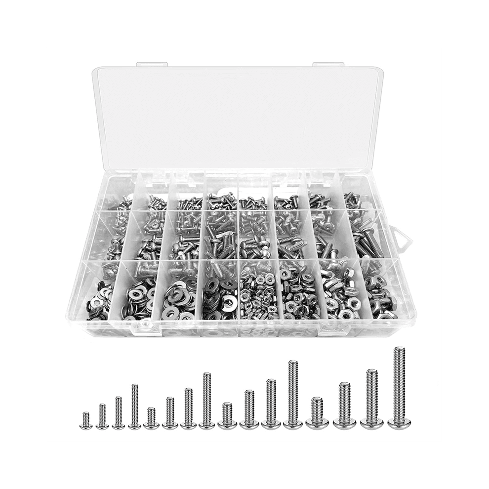 Assortiment de 1 110 boulons et écrous en acier inoxydable avec vis, écrous et rondelles (4-40, 6-32, 8-32, 10-24)