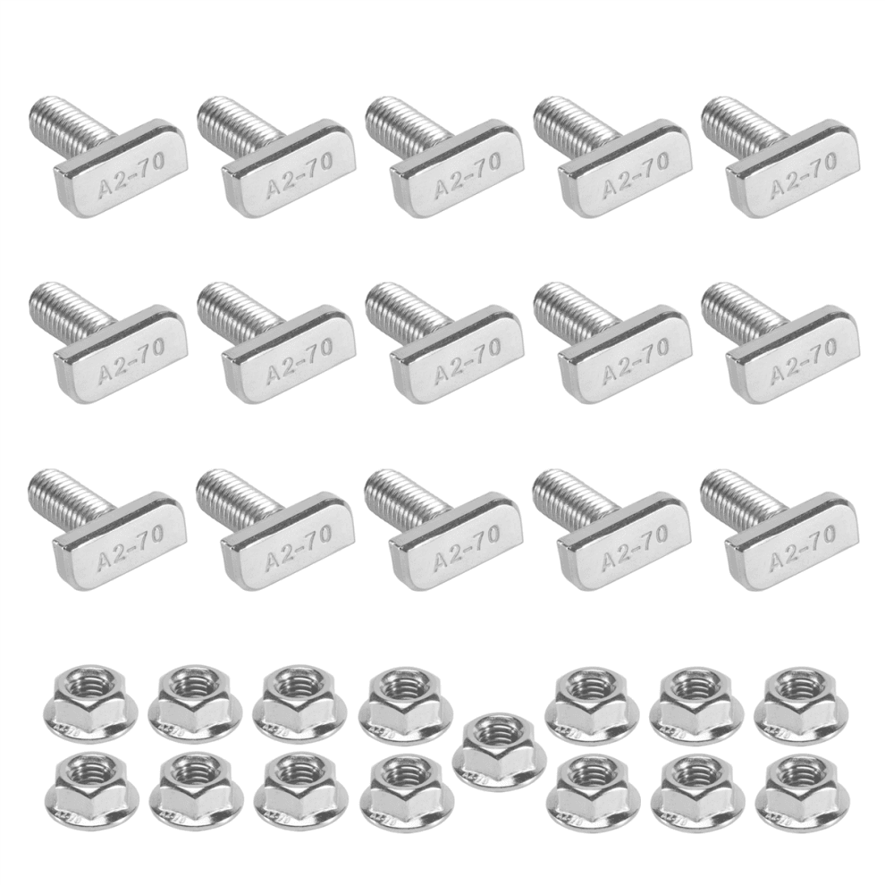 Lot de 15 boulons de remplacement pour rainure en T, vis M8 x 20, écrous pour rail A2-70 avec écrou à bride 15