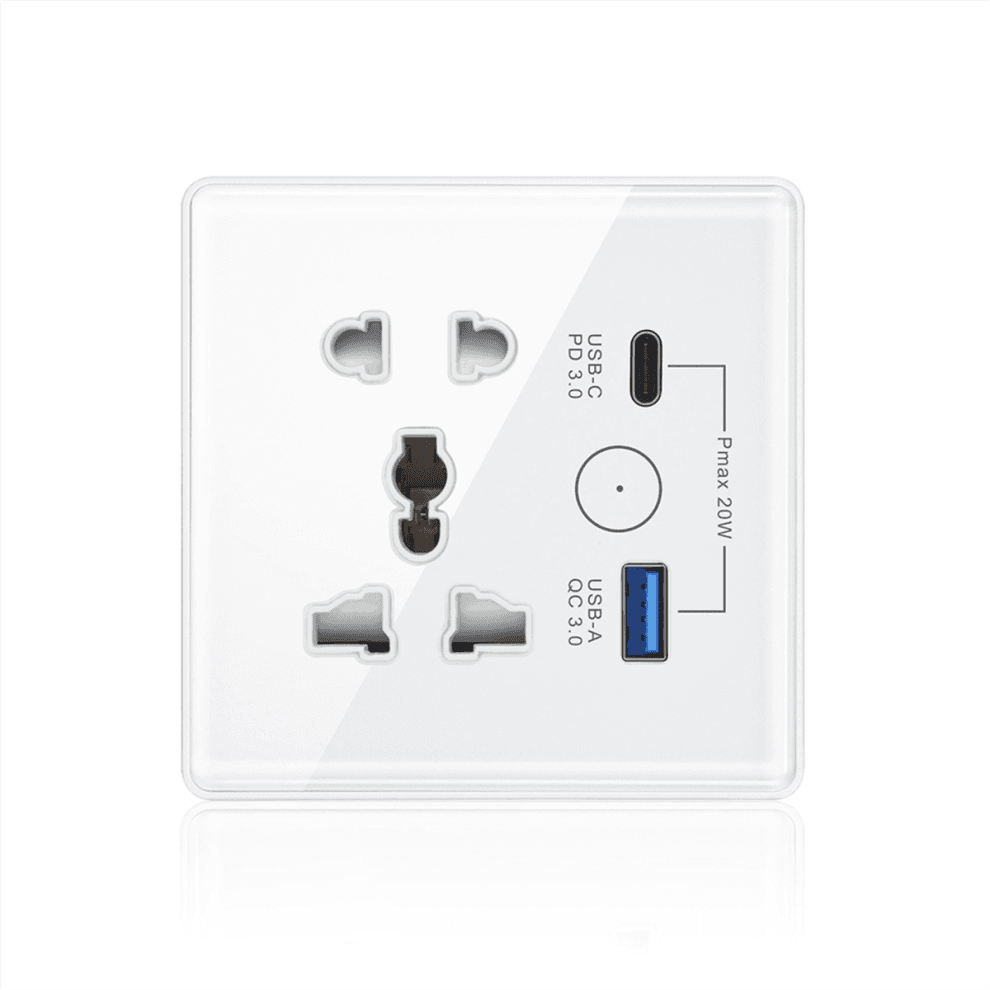Prise connectée Tuya avec charge rapide Type-C + USB, minuterie à distance, prise A