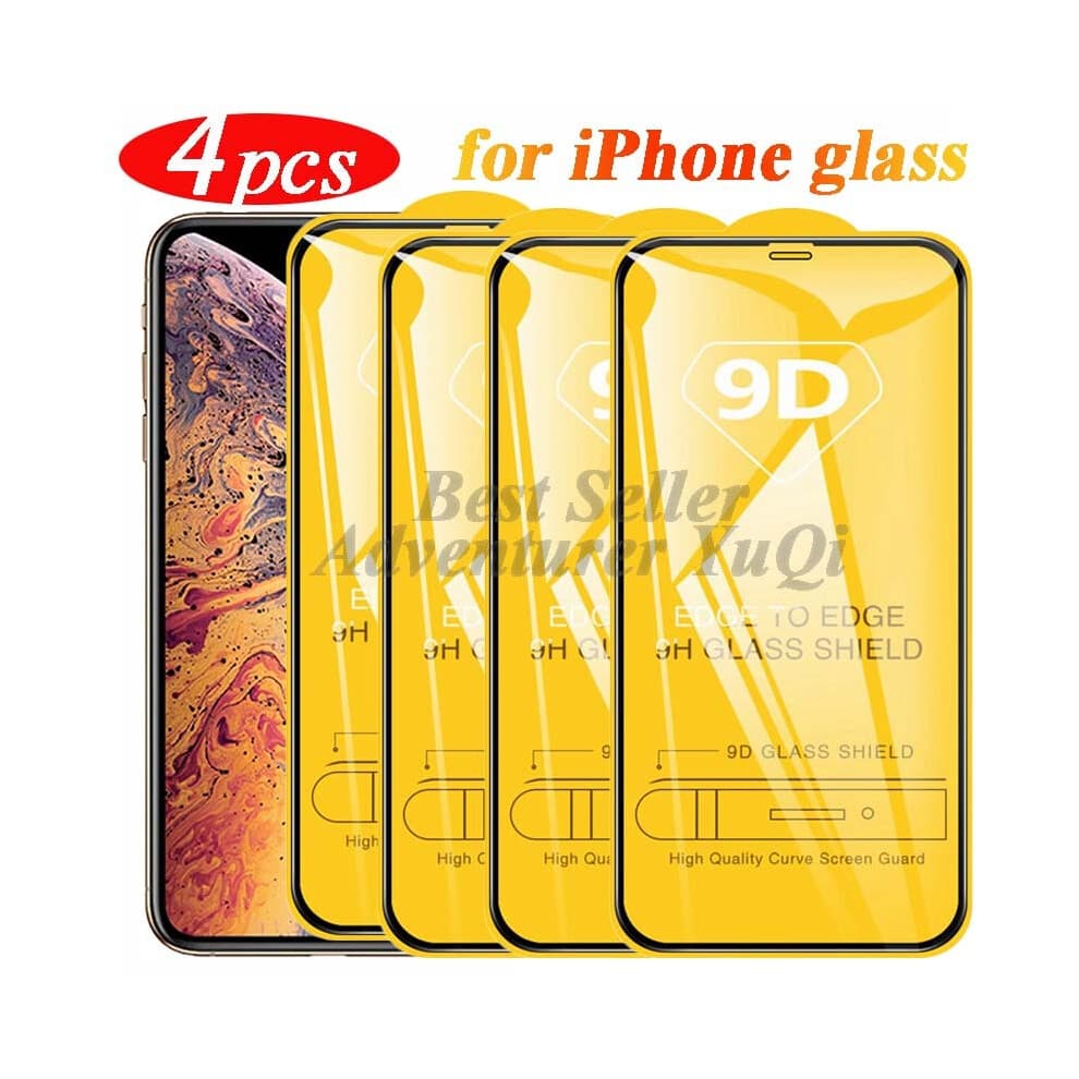 (4 pièces NoirPour iPhone 11) Pour iPhone 14 13 15 Pro Max protecteur d'écran en verre 4 pièces 12 11 9D Full