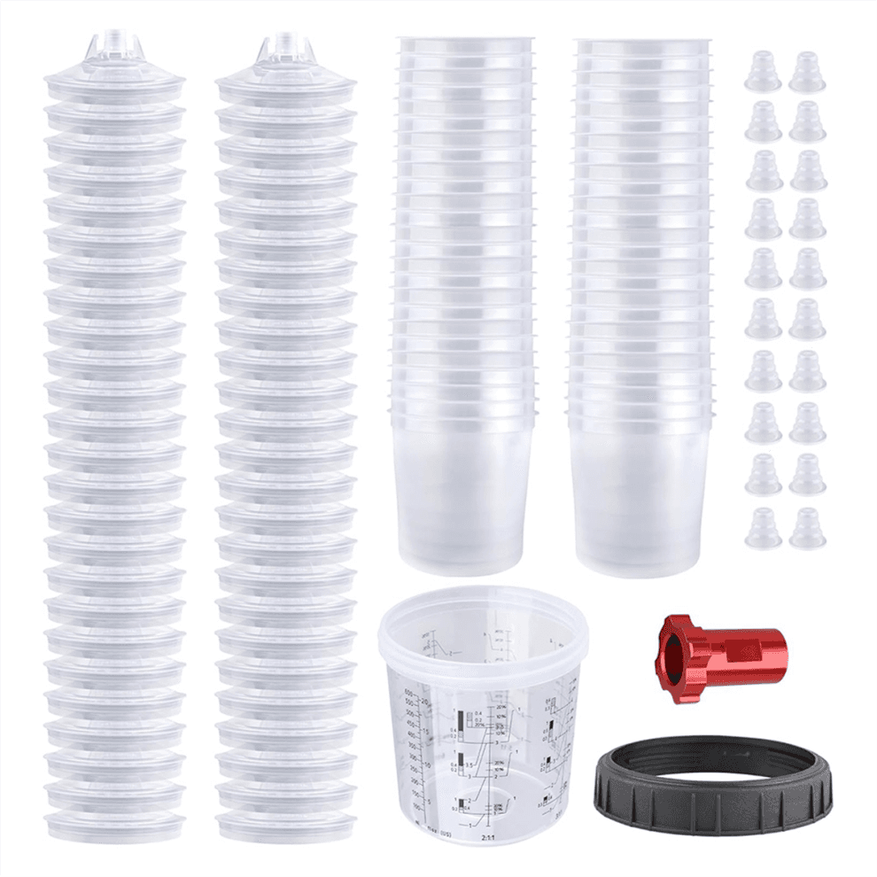 Ensemble Paint GunCup, 600 ml (20 oz), avec système de 50 gobelets et couvercles, 10 bouchons, 1 bague de retenue rigide et adaptateur