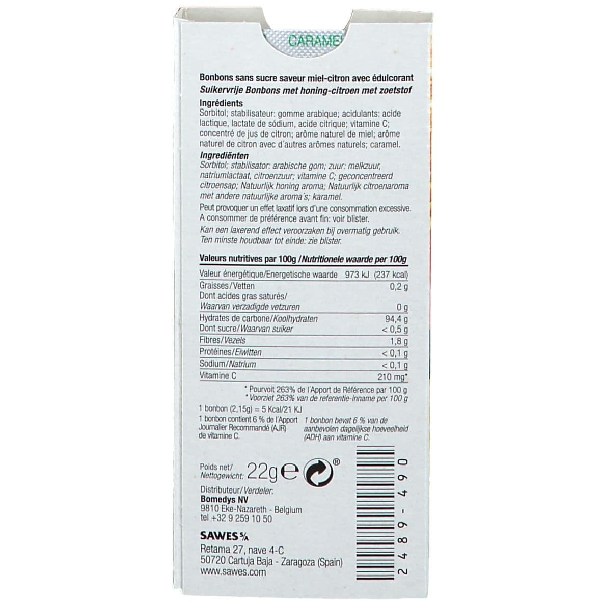 Sawes Bonbons Miel-Citron Sans Sucre 22 g Bonbon(S) view 2