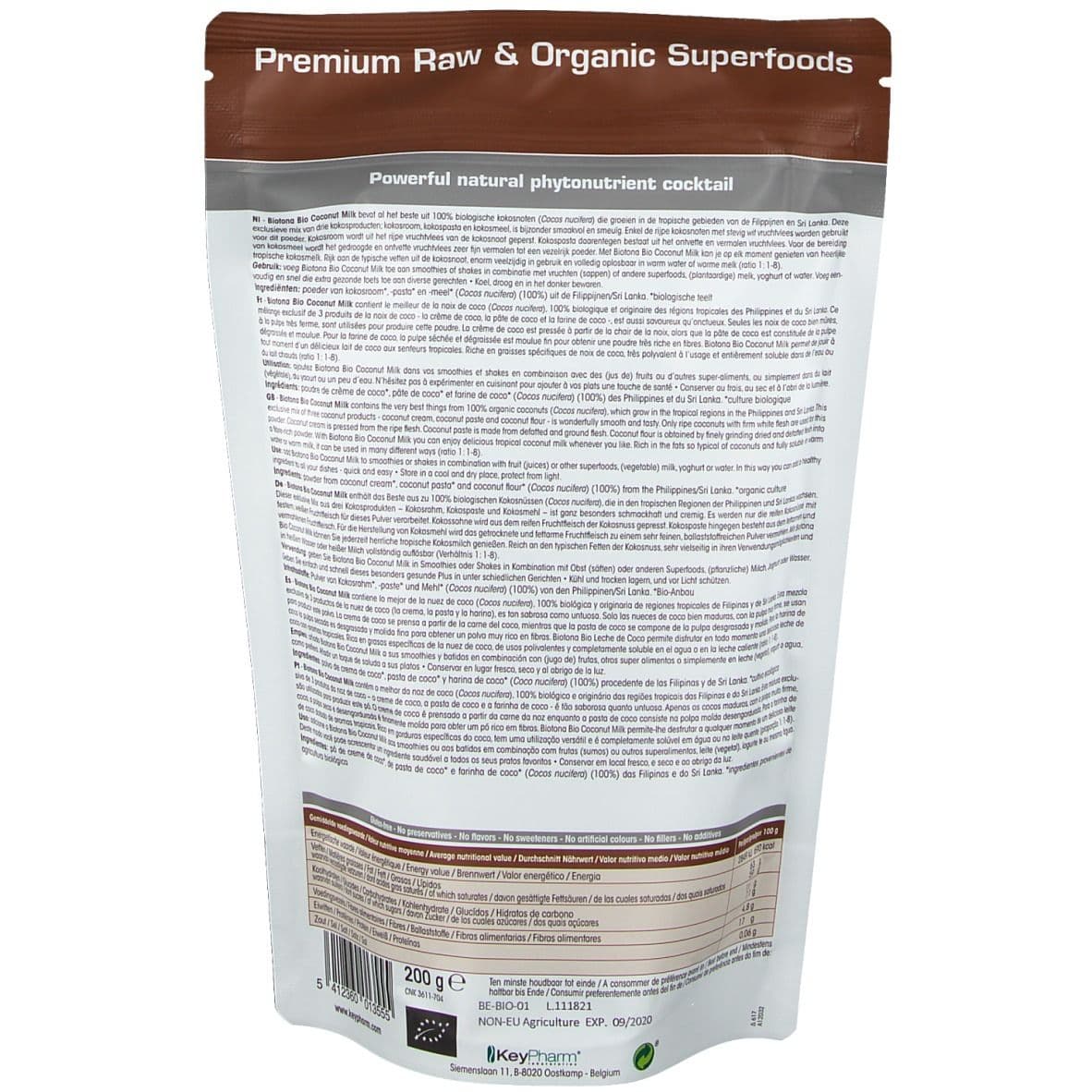 Biotona Poudre de Lait de Noix de Coco Naturel Bio 200 g Poudre view 2