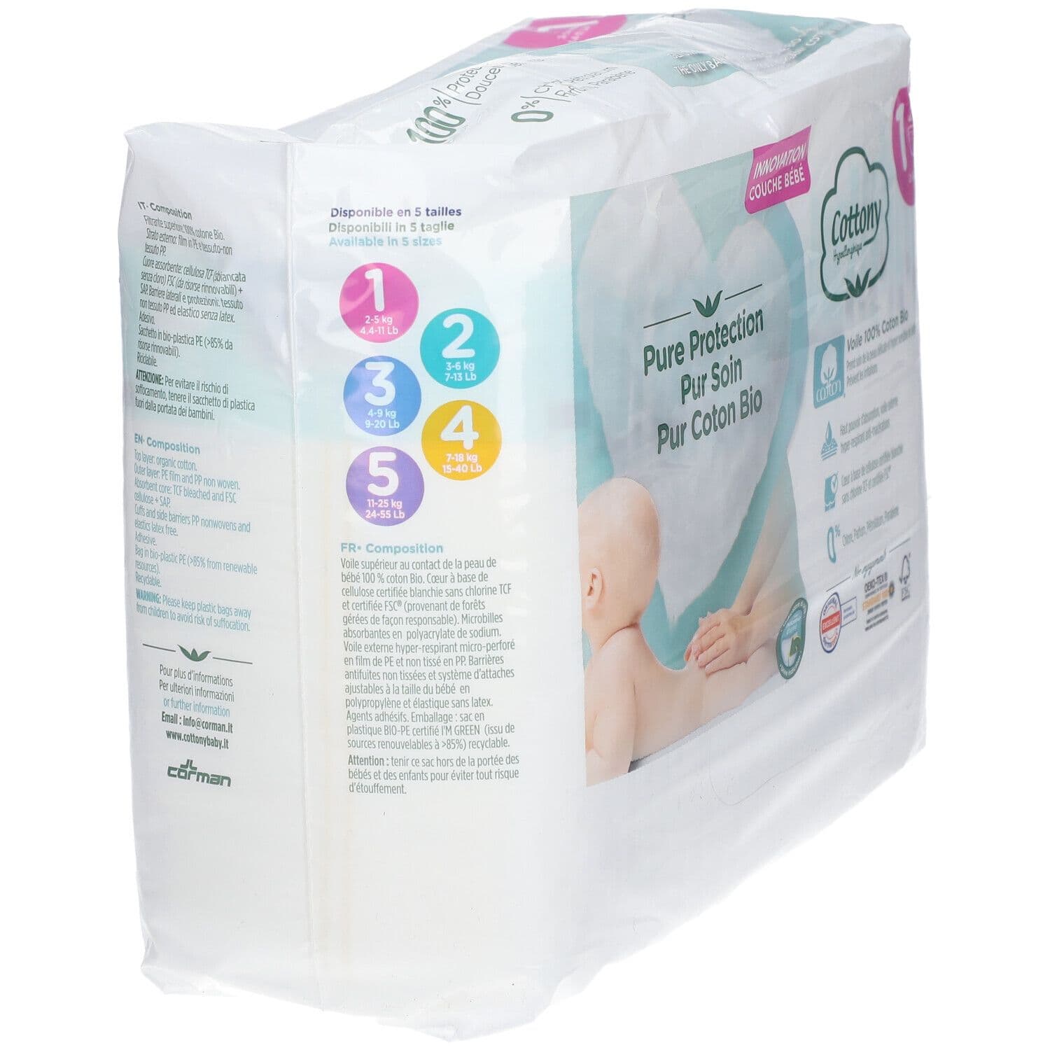 Cottony Pure Protection Langes 2-5 kg - Taille 1. 27 pc(s) Couches view 2