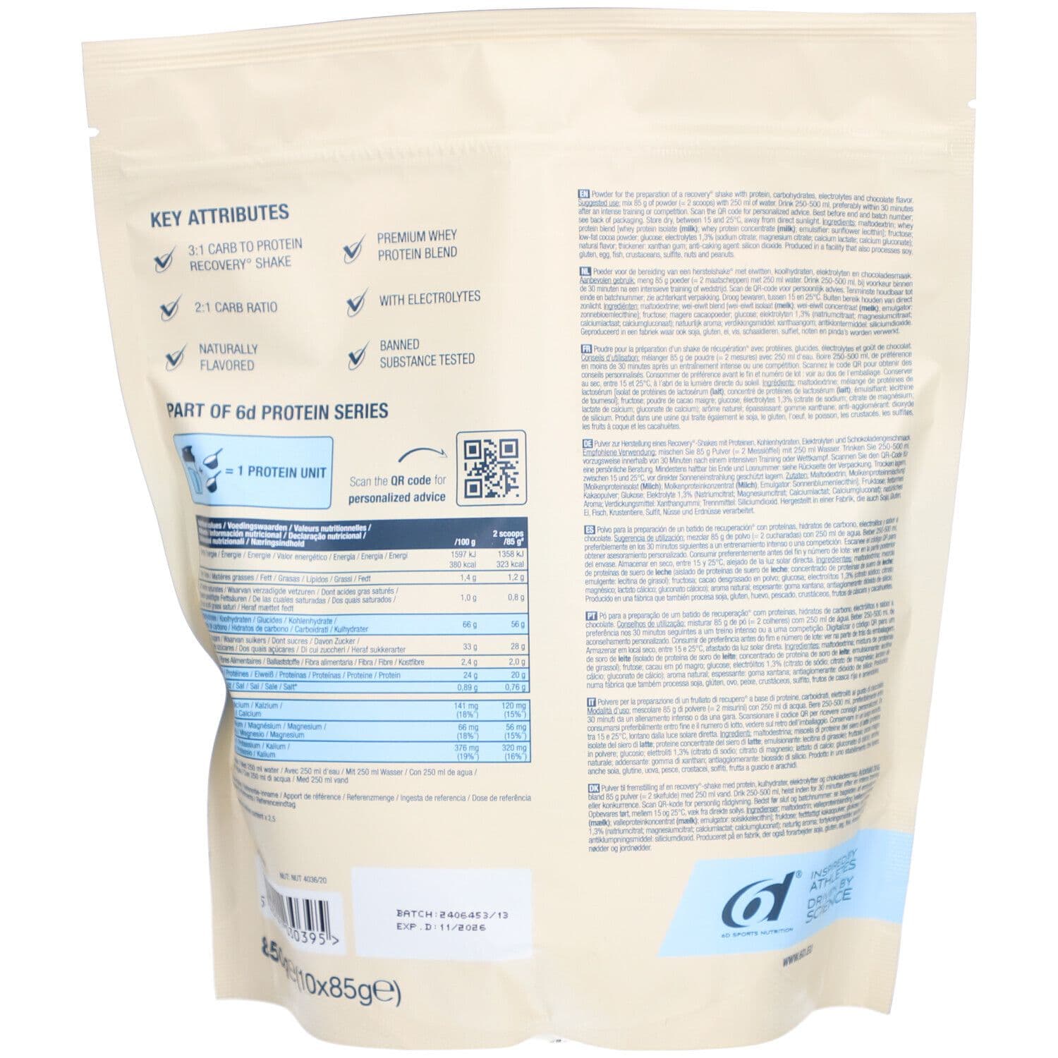 6d Sports Nutrition Recovery Shake Chocolat 850 g Poudre view 2