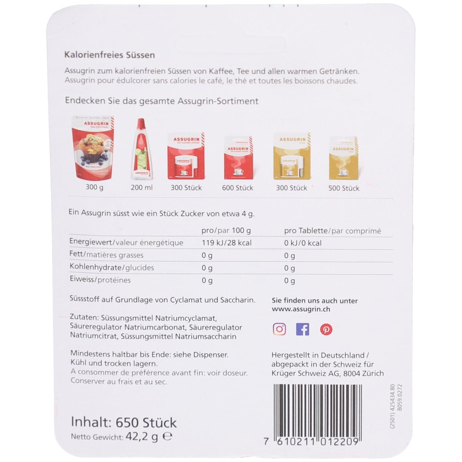 Assugrin Das Original édulcorant sans calories pour boissons chaudes 650 pc(s) Comprimé(S) view 2