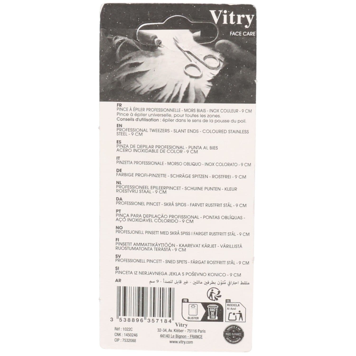Vitry Pro pince à épiler mors biais inox couleurs (Couleur non sélectionnable) 1 pc(s) Pinces À Épiler view 2