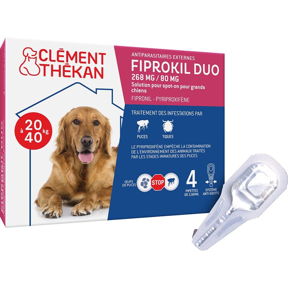Clément Thékan Anti-Puces et Anti-Tiques pour Grand Chien (20-40kg) - Double action : Elimine les parasites & les larves/oeufs - Protège votre view 2