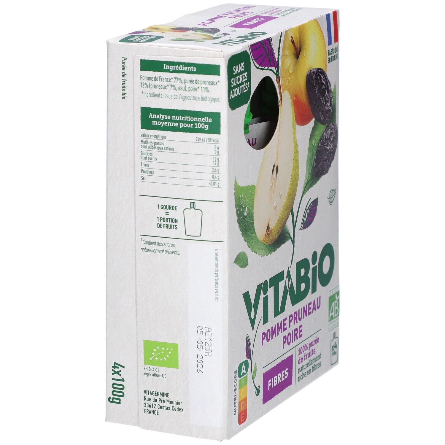 VITABIO gourde de fruits Pomme Prueau Poire 4x100g 4x100 g Purée view 2